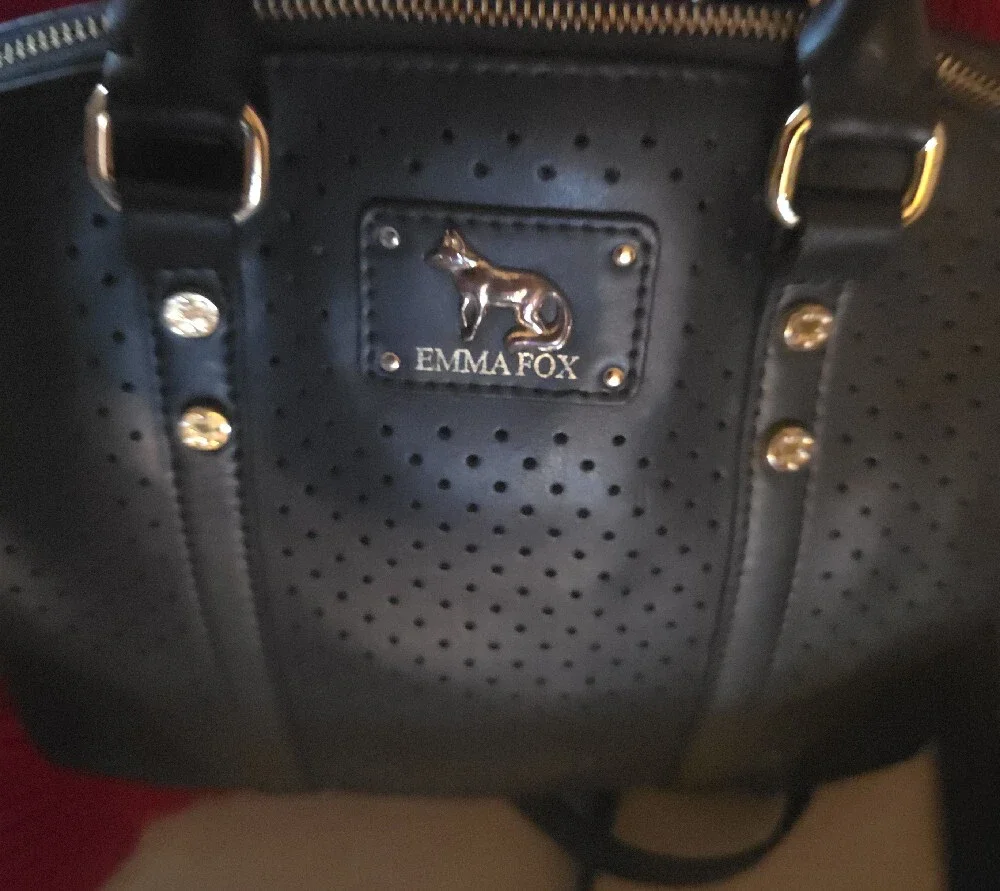 Emma Fox Black Perforated Satchel with Gold Hardware